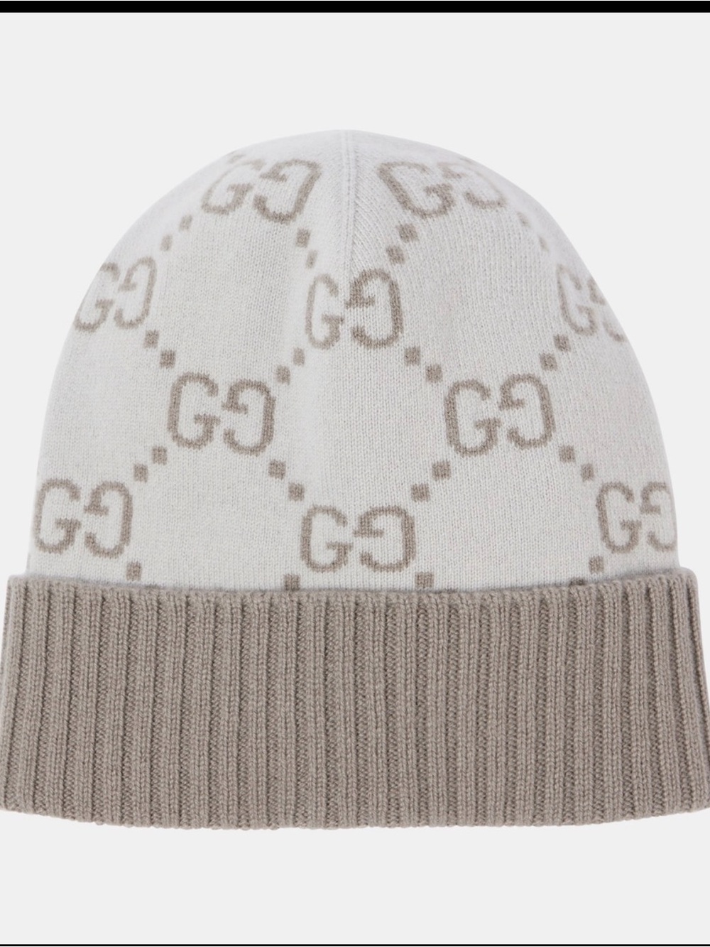 GUCCI GG Monogram Knit Beanie Gray Taupe Size M Made in Italy